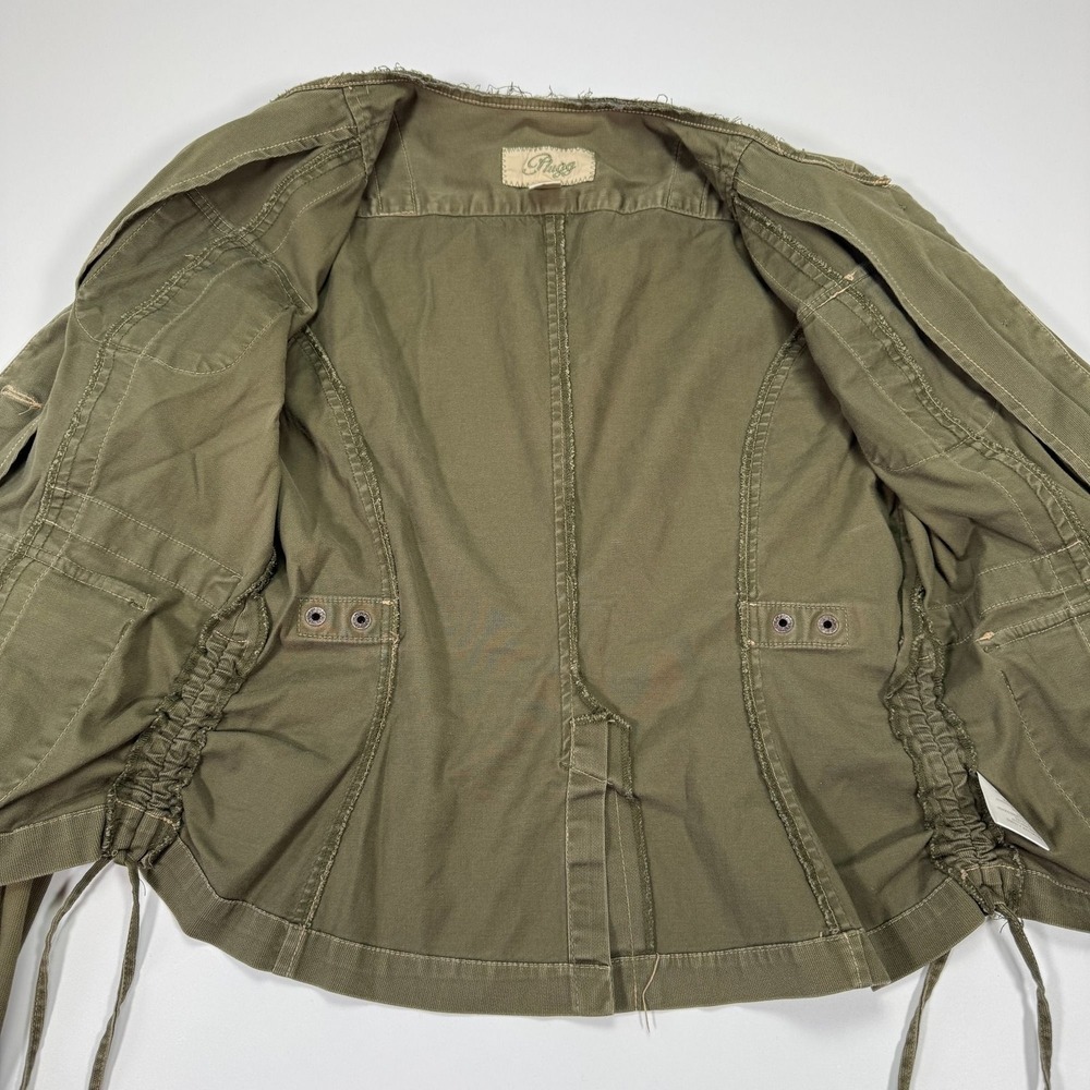 Plugg Utility Jacket Womens L Olive Green Military Button Up Distressed Y2K - Picture 8 of 16